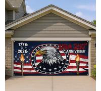Housse de porte de garage pour 250e anniversaire des États-Unis, motif aigle patriotique et torche, rouge, blanc, bleu, décoration extérieure pour fête de l'indépendance, 397 x 180 cm