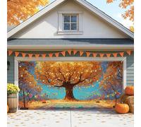 Housse de porte de garage pour arbre d'automne, feuilles d'automne oranges, grandes décorations de porte de garage, décoration de fête d'Halloween et de Thanksgiving, 397 x 180 cm