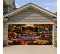 Housse de porte de garage pour barbecue, décoration d'été vibrante, décoration de fond de cuisine en plein air pour festivals, 390 x 180 cm