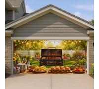 Housse de porte de garage pour barbecue d'été, décoration de barbecue d'extérieur rustique, décoration de fête de jardin vert, motif saisonnier de barbecue d'arrière-cour, 397 x 180 cm