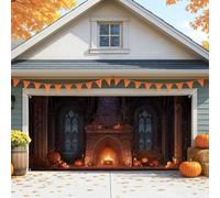 Housse de porte de garage pour cheminée d'Halloween, citrouille rustique et bougie, grandes décorations de porte de garage, décoration d'automne intérieure et extérieure, toile de fond de fête