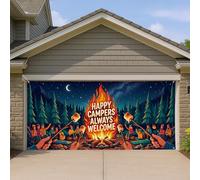 Housse de porte de garage pour feu de camp, décoration colorée de camping en plein air, motif de bienvenue amusant pour l'été et l'automne, parfaite pour les réunions dans le jardin, 397 x 180 cm
