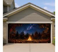 Housse de porte de garage pour feu de camp, nature, feuilles d'automne, horizon nocturne, orange, décoration d'intérieur pour jardin, terrasse, extérieur, intérieur, toile de fond de fête, 400 x 180