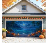 Housse de porte de garage pour Halloween - Grandes vagues de l'océan - Décoration d'Halloween effrayante pour intérieur et extérieur - Décoration de fête d'automne - 397 x 180 cm