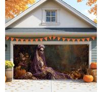 Housse de porte de garage pour Halloween, motif tête de mort en sucre élégant, grandes décorations de porte de garage, décoration extérieure et intérieure d'automne, 400 x 180 cm