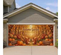Housse de porte de garage pour jardin d'automne, décoration d'automne rustique et confortable, motif écureuil, récolte d'orange, décoration extérieure pour la saison de l'Action de grâce, 400 x 180 cm