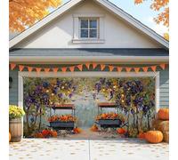 Housse de porte de garage pour jardin d'automne, décoration rustique vintage citrouille et raisin, décoration d'arrière-plan de fête pour l'extérieur et l'intérieur, 397 x 180 cm
