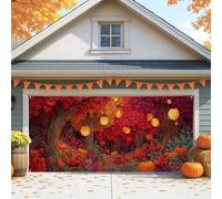 Housse de porte de garage pour jardin d'automne, feuilles et lanternes d'automne colorées, grandes décorations de porte de garage, décoration saisonnière pour Halloween et Thanksgiving, 397 x 180 cm