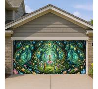 Housse de porte de garage pour jardin féérique, motif fantaisie de forêt enchantée, décorations extérieures colorées pour le printemps et l'été, parfaite pour la décoration d'intérieur, 397 x 180 cm