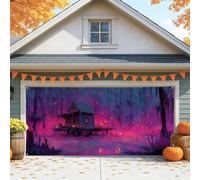 Housse de porte de garage pour maison hantée, chalet d'Halloween effrayant, grandes décorations de porte de garage, décoration de fond pour fête d'Halloween, intérieur et extérieur, 400 x 180 cm