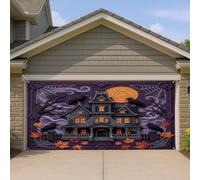 Housse de porte de garage pour maison hantée, corbeaux gothiques, toiles d'araignée, toile de fond d'Halloween, décoration d'intérieur pour porche, terrasse, cour, fête extérieure, 397 x 180 cm
