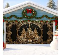 Housse de porte de garage pour sapin de Noël, décoration élégante dorée et noire pour porte de garage, décoration de fête d'hiver intérieure et extérieure, 397 x 180 cm