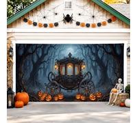 Housse de porte de garage pour voiture, motif citrouilles gothiques, arbres, Halloween, drapeau noir pour porte de garage, décoration d'intérieur pour cour, extérieur, toile de fond de fête, 400 x 180