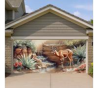 Housse de porte de garage réaliste avec paysage du désert, 2,3 m, grande scène naturelle, cascade et antilope, décoration extérieure, parfaite pour la maison, l'été et la faune, 397 x 180 cm