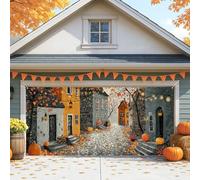 Housse de porte de garage rustique d'automne - Grand village de citrouilles - Décorations de porte de garage - Décoration de fond de fête de Thanksgiving pour l'extérieur et l'intérieur - 397 x 180 cm