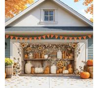 Housse de porte de garage rustique, décoration d'automne vintage de ferme, grande décoration d'intérieur et d'extérieur d'automne pour Thanksgiving, 397 x 180 cm