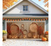 Housse de porte de garage rustique en forme de cercles en bois marron, grandes décorations de porte de garage, décoration de fond de fête intérieure et extérieure, 397 x 180 cm