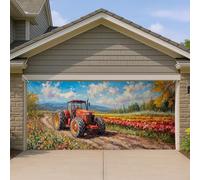 Housse de porte de garage rustique en forme de tracteur agricole, grande récolte d'automne, paysage, décoration de fête d'automne saisonnière extérieure, 397 x 180 cm
