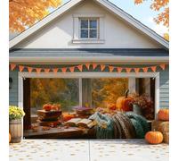Housse de porte de garage rustique et confortable en forme de citrouille, grandes décorations d'automne pour l'automne, l'extérieur et l'intérieur, parfaite pour Thanksgiving et Halloween, 397 x 180