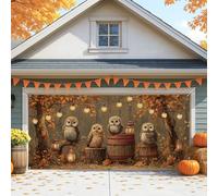 Housse de porte de garage rustique et confortable en forme de hibou - Grandes décorations d'automne - Décoration d'intérieur et d'extérieur pour Halloween et Thanksgiving - 397 x 180 cm