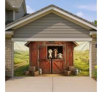 Housse de porte de garage rustique, motif vintage de grange de cheval, décorations paysages de campagne vertes, décoration d'été extérieure, 397 x 180 cm