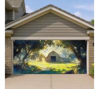 Housse de porte de garage rustique, paysage de ferme pittoresque, grande décoration de porte de garage, décoration extérieure de maison de campagne pour l'automne et le printemps, 397 x 180 cm