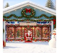 Housse de porte de garage « Santa's Sweet Toyland » - Décorations colorées de scène de Noël - Décoration extérieure festive fantaisie - Fond de vacances d'hiver - 397 x 180 cm