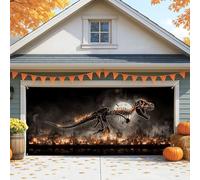 Housse de porte de garage squelette de dinosaure, décoration de porte de garage effrayante d'Halloween, grande décoration de porte de garage, décoration extérieure de fête d'automne, 397 x 180 cm