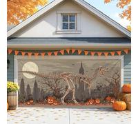 Housse de porte de garage squelette de dinosaure, décoration d'Halloween effrayante, 2,1 x 2,4 m, art mural extérieur et intérieur, décoration de fête saisonnière d'automne 397 x 180 cm
