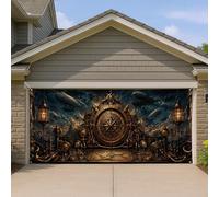 Housse de porte de garage Steampunk - Design nautique vintage avec éléments marron - Décoration intérieure et extérieure originale pour l'automne - 397 x 180 cm