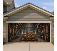 Housse de porte de garage steampunk, design vintage d'engrenage mécanique, style industriel marron, décoration d'intérieur extérieure, art mural toute l'année, 397 x 180 cm