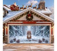 Housse de porte de garage sur le thème de la forêt d'écureuils d'hiver 397 | Paysage de forêt d'hiver, drapeau de porte de garage, pommes de pin, photographie de la faune, décoration saisonnière
