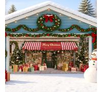Housse de porte de garage sur le thème de Noël, décoration festive d'hiver avec éléments rouges et verts, parfaite pour les vacances en intérieur et en extérieur, 397 x 180 cm