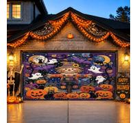 Housse de porte de garage sur le thème d'Halloween épouvantail et | Motif épouvantail, bannière de porte de garage, fantômes et citrouilles, thème récolte d'automne, affichage saisonnier en