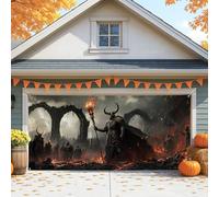 Housse de porte de garage sur le thème d'Halloween, grand démon du feu fantastique foncé, décorations de porte de garage, extérieur et intérieur, décoration de fond de fête effrayante, 397 x 180 cm