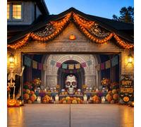 Housse de porte de garage sur le thème du Jour des morts en sucre Motif | Fleurs de souci, bannière de porte de garage, bannières Papel Picado, scène d'autel, motif culturel traditionnel