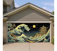 Housse de porte de garage vagues et château, style art japonais bleu, grandes décorations de porte de garage, jardin et décoration d'intérieur, printemps et été, 397 x 180 cm