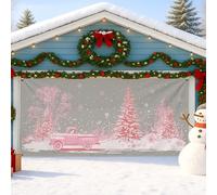 Housse de porte de garage vintage avec motif de pêche - Scène d'hiver au pays des merveilles - Grandes décorations de porte de garage - Décoration de fond de fête de Noël pour l'intérieur et