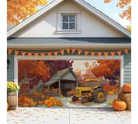 Housse de porte de garage vintage rustique en forme de tracteur, grandes décorations d'automne pour intérieur et extérieur, décoration de fête de récolte d'automne, 397 x 180 cm