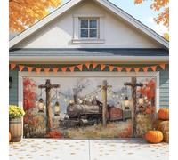 Housse de porte de garage vintage rustique - Grandes décorations d'extérieur d'automne - Décoration de fond de fête d'automne - 397 x 180 cm
