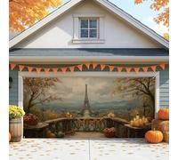 Housse de porte de garage vintage Tour de Paris - Paysage d'automne rustique - Grande décoration de porte de garage - Décoration d'intérieur et d'extérieur d'automne - 397 x 180 cm