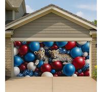Housse de porte de garage Wild Safari, rouge, blanc, bleu, léopard, grande bannière de garage, décoration d'intérieur et d'extérieur pour automne, arrière-plan de fête 397 x 180 cm