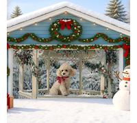 Housse de porte de garage Winter Wonderland, chien mignon dans une scène enneigée, grandes décorations de porte de garage, décoration de fête de Noël pour l'intérieur et l'extérieur, 397 x 180 cm