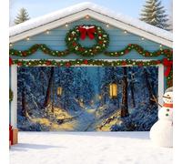 Housse de porte de garage Winter Wonderland, scène de forêt enneigée, grandes décorations de porte de garage, vacances intérieures et extérieures, décoration de fond de fête de Noël, 397 x 180 cm