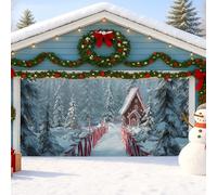 Housse de porte de garage Winter Wonderland, scène de forêt enneigée, grandes décorations de porte de garage, vacances intérieures et extérieures, décoration de fond de fête de Noël, 397 x 180 cm