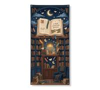 Housse de porte de livre décorative, confortable, vintage, bibliothèque, chaise, littéraire bleu marine avec corde pour porte d'entrée, porche, mur, intérieur et extérieur, 91,4 x 183 cm