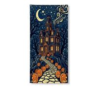 Housse de porte de maison hantée décorative, effrayante et fantaisiste en forme de Jack-o'-lanterne, lune d'Halloween, orange avec corde, panneau de porte d'entrée, décoration d'intérieur pour porte