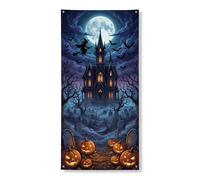 Housse de porte de maison hantée décorative, gothique, citrouilles effrayantes, chauves-souris, Halloween noire avec corde à suspendre, décoration d'intérieur pour porche, mur, intérieur et extérieur