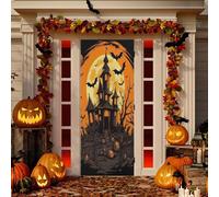 Housse de porte de Noël, château d'Halloween, décoration de porte pour Noël, vacances, maison, fête, 81,3 x 200,7 cm