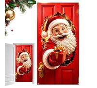 Housse de porte de Noël Décor de Père Noël défonçant la porte, 180 x 89 cm | Décoration Festive pour l'Entrée pour porche, passage, balcon, couloir, maison, photographie, fête